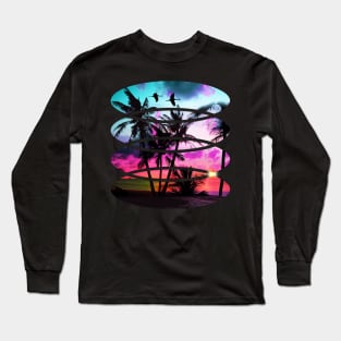 sunset beach In the 80s vintage style Long Sleeve T-Shirt